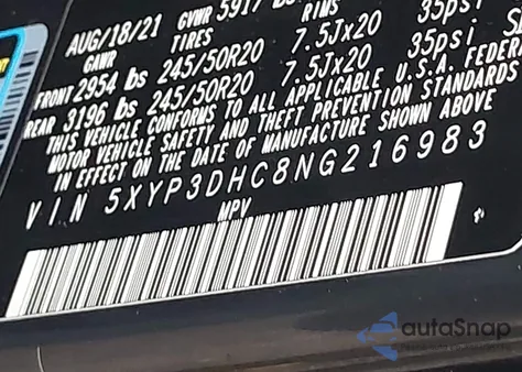 2022 Kia Telluride Ex from USA, damaged, VIN 5XYP3DHC8NG216983